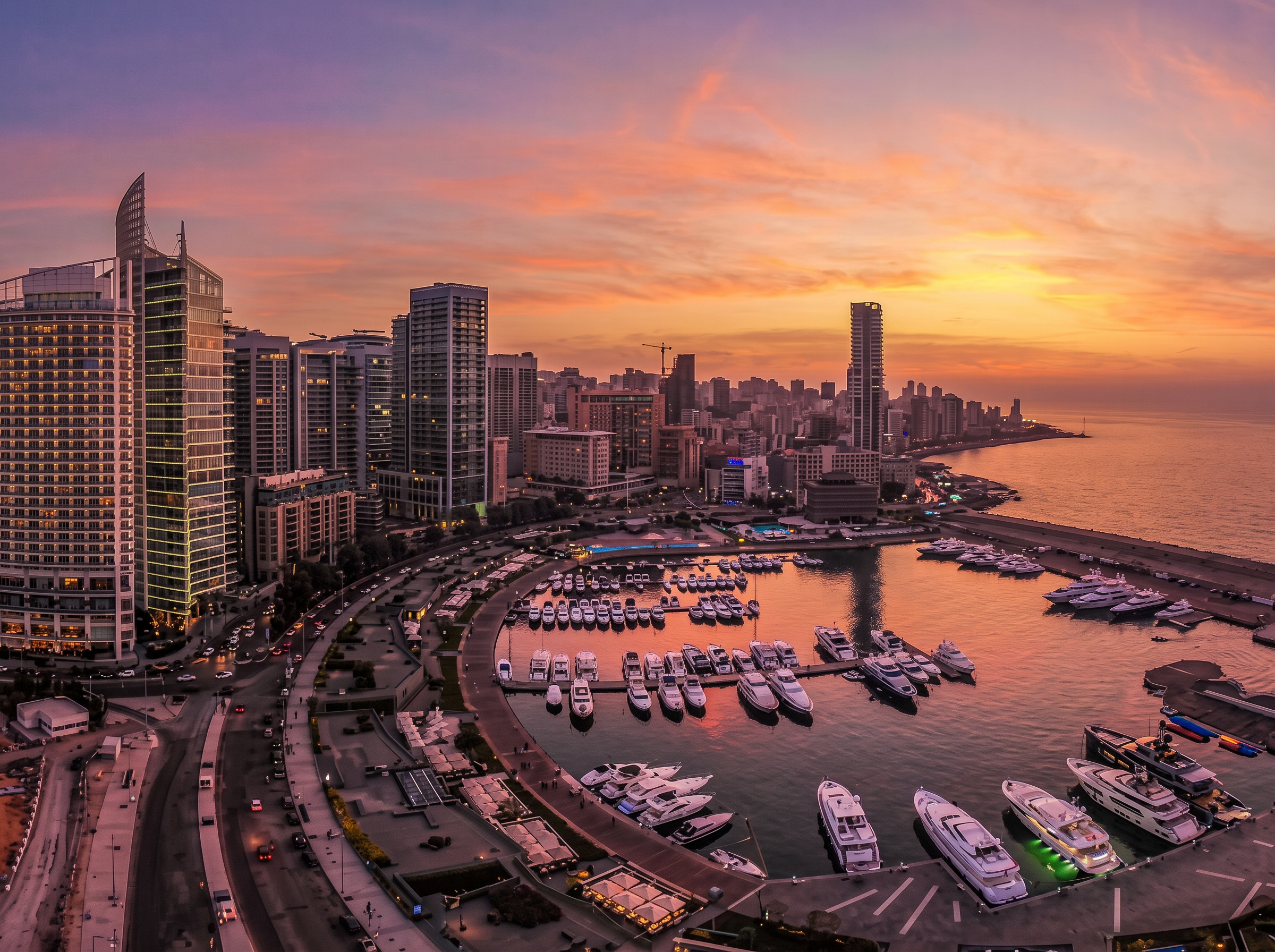 Beirut marina and skyline at sunset